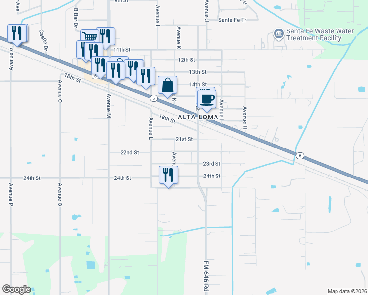 map of restaurants, bars, coffee shops, grocery stores, and more near 12049 22nd Street in Santa Fe