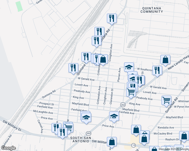 map of restaurants, bars, coffee shops, grocery stores, and more near 431 Wilcox Avenue in San Antonio