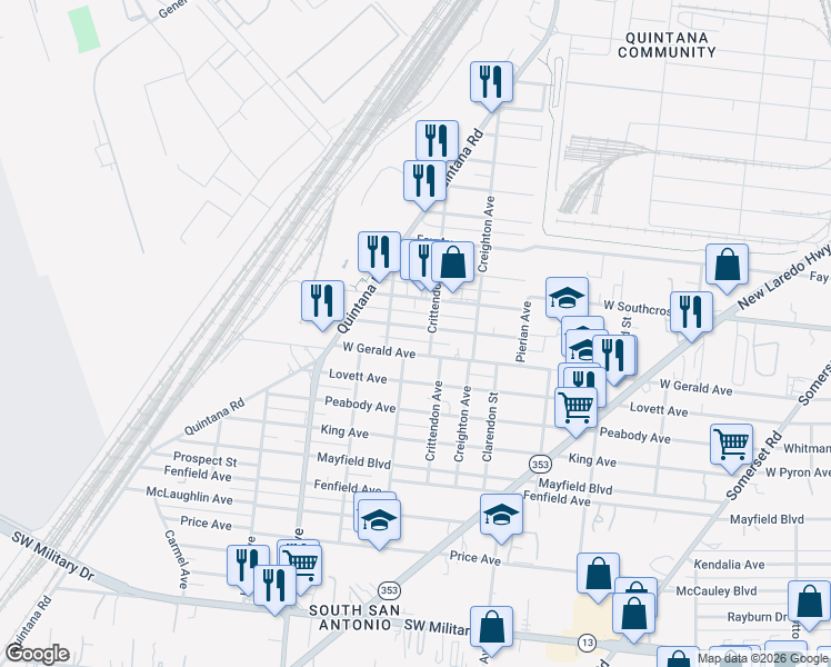 map of restaurants, bars, coffee shops, grocery stores, and more near 431 Wilcox Avenue in San Antonio