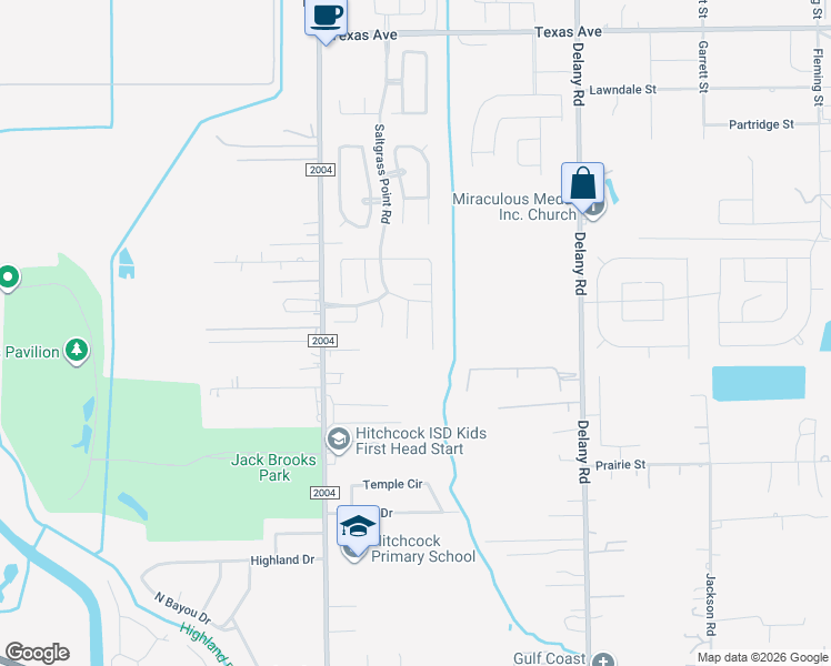 map of restaurants, bars, coffee shops, grocery stores, and more near 952 Harvest Salt Lane in Hitchcock