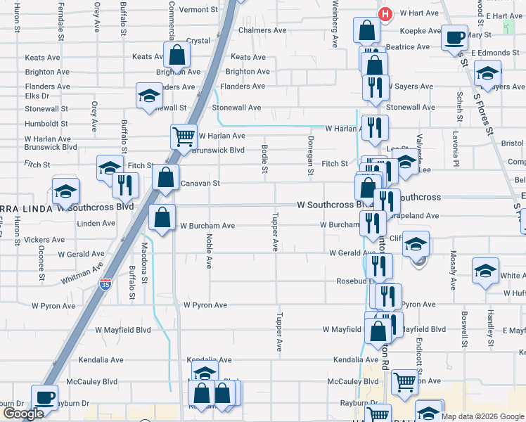 map of restaurants, bars, coffee shops, grocery stores, and more near in San Antonio