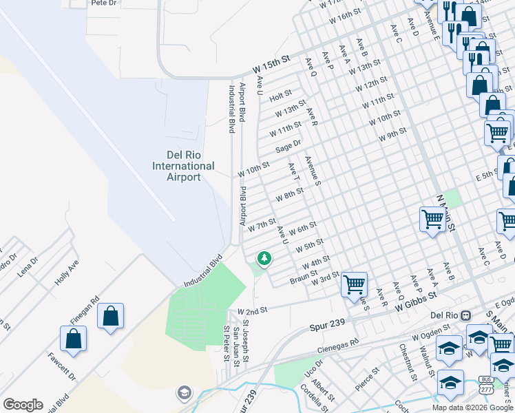 map of restaurants, bars, coffee shops, grocery stores, and more near 906 Burnett Street in Del Rio