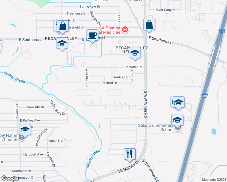 map of restaurants, bars, coffee shops, grocery stores, and more near 4404 Stayman Drive in San Antonio