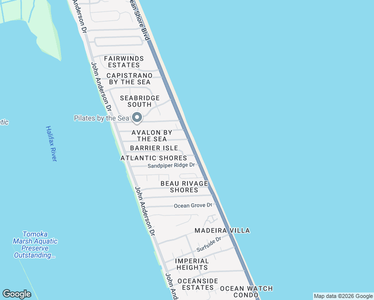 map of restaurants, bars, coffee shops, grocery stores, and more near 3020 Ocean Shore Boulevard in Ormond Beach