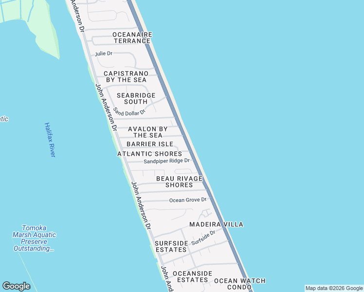 map of restaurants, bars, coffee shops, grocery stores, and more near 3020 Ocean Shore Boulevard in Ormond Beach