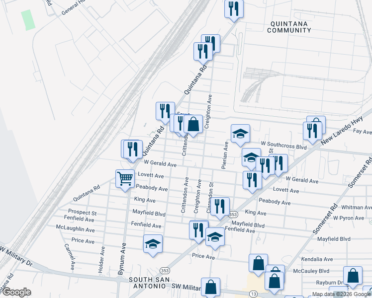 map of restaurants, bars, coffee shops, grocery stores, and more near 337 Wilcox Avenue in San Antonio
