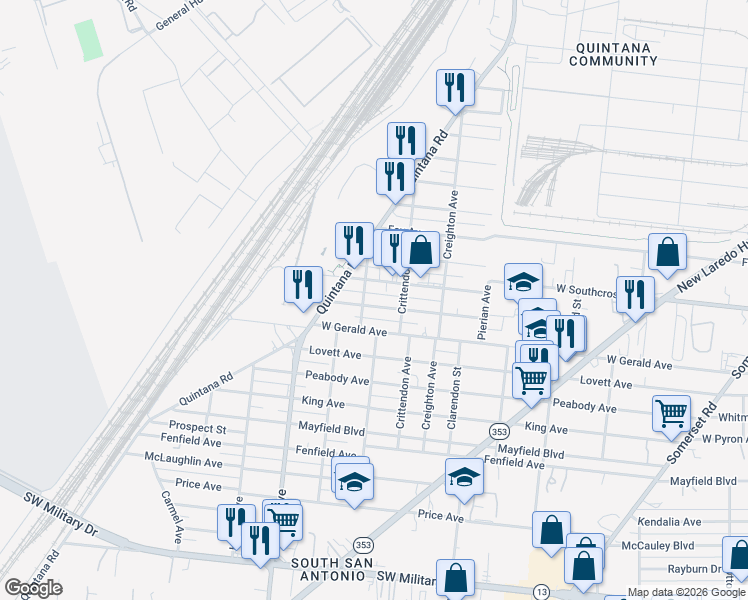 map of restaurants, bars, coffee shops, grocery stores, and more near 431 Wilcox Avenue in San Antonio