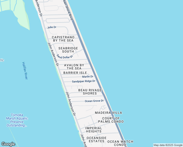 map of restaurants, bars, coffee shops, grocery stores, and more near 3020 Ocean Shore Boulevard in Ormond Beach