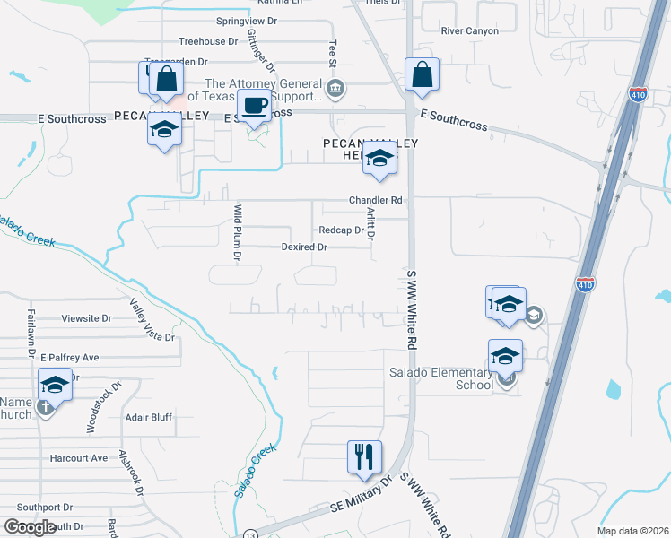 map of restaurants, bars, coffee shops, grocery stores, and more near 5706 Sungold Drive in San Antonio