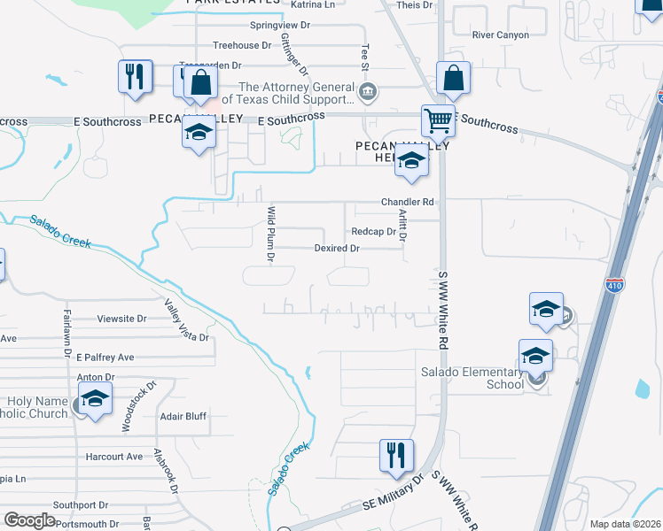 map of restaurants, bars, coffee shops, grocery stores, and more near 4311 Stayman Drive in San Antonio