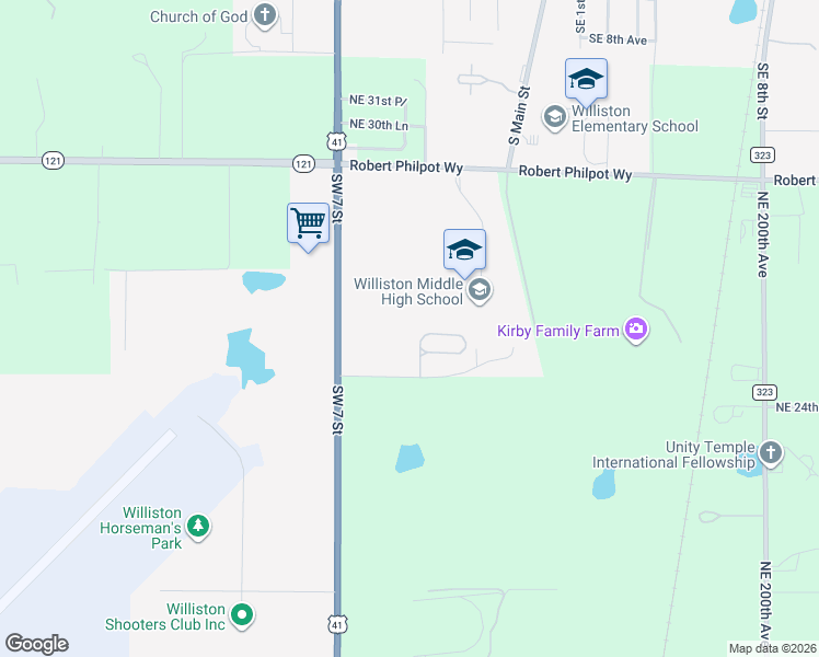 map of restaurants, bars, coffee shops, grocery stores, and more near 2151-2239 Southwest 7th Street in Williston