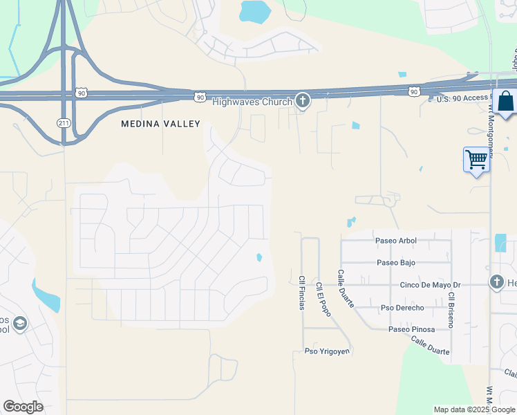 map of restaurants, bars, coffee shops, grocery stores, and more near 6413 Staccato Staff in San Antonio