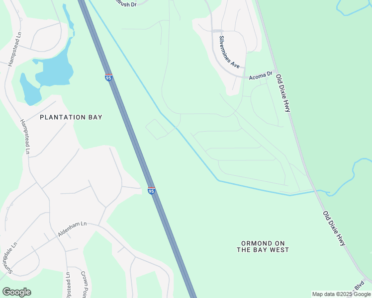 map of restaurants, bars, coffee shops, grocery stores, and more near Interstate 95 in Ormond Beach