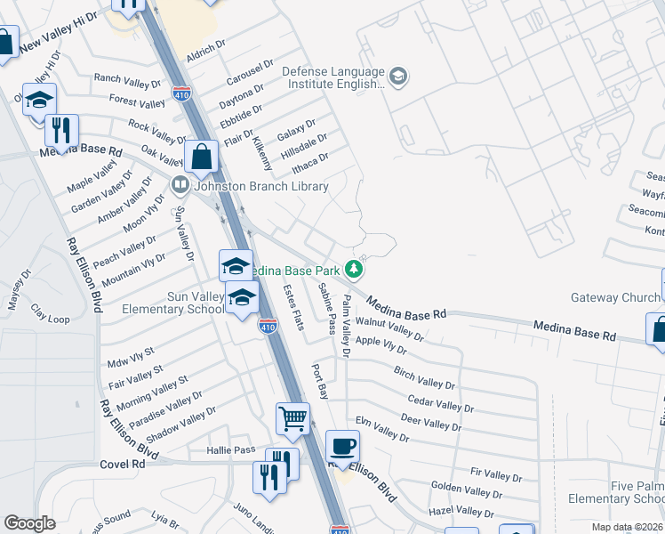 map of restaurants, bars, coffee shops, grocery stores, and more near 6626 Sabine Pass in San Antonio