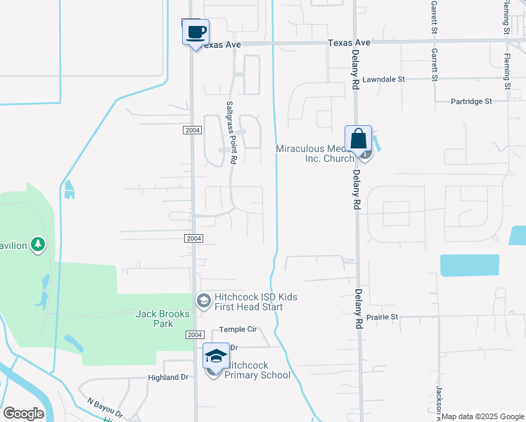 map of restaurants, bars, coffee shops, grocery stores, and more near 952 Harvest Salt Lane in Hitchcock