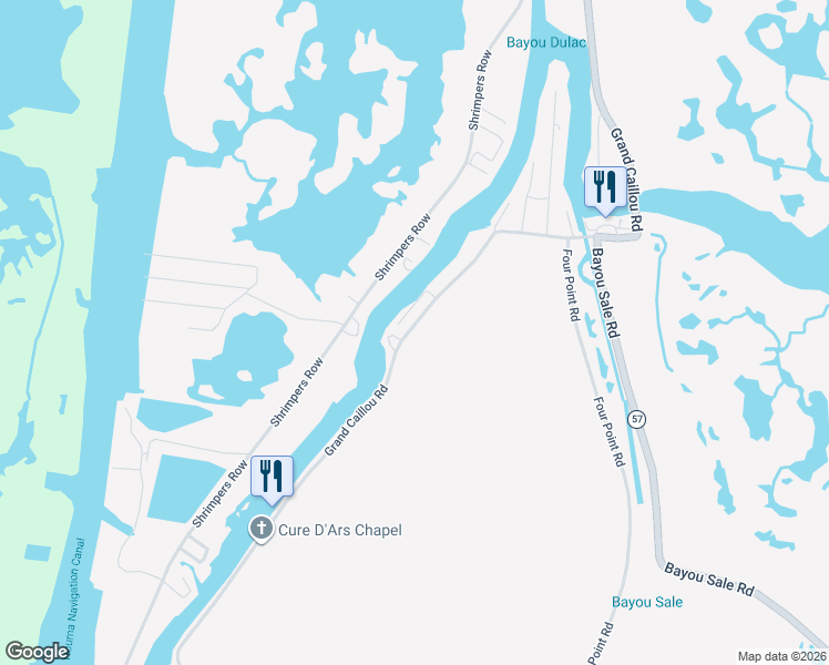 map of restaurants, bars, coffee shops, grocery stores, and more near 8889 Grand Caillou Road in Dulac