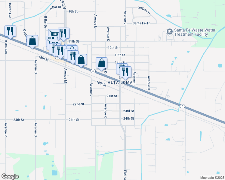 map of restaurants, bars, coffee shops, grocery stores, and more near 12054 21st Street in Santa Fe