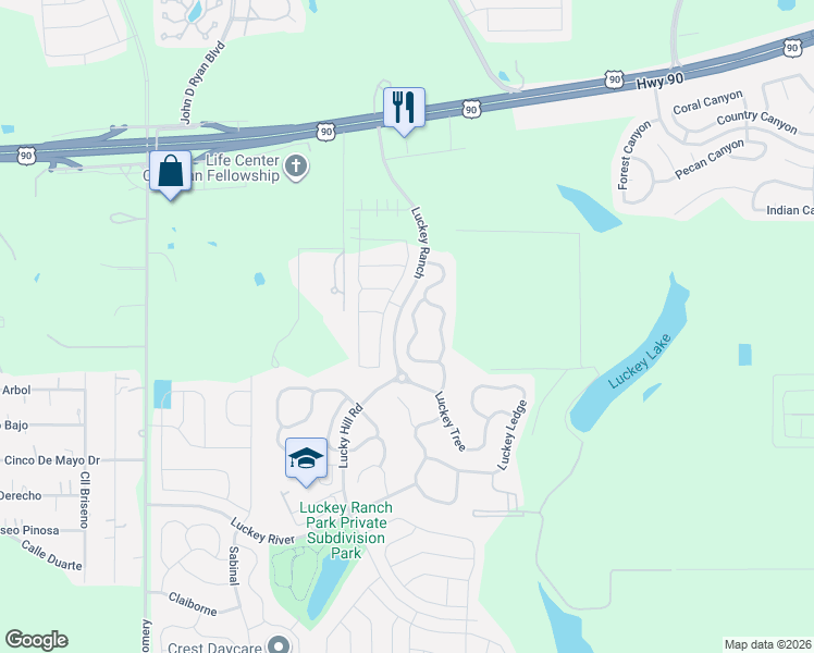 map of restaurants, bars, coffee shops, grocery stores, and more near 11754 Luckey Vista in San Antonio