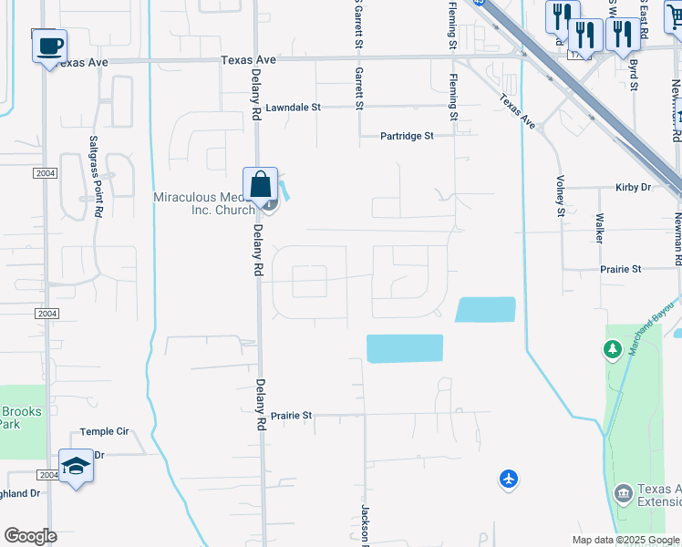 map of restaurants, bars, coffee shops, grocery stores, and more near 1022 Valley Crest Lane in La Marque