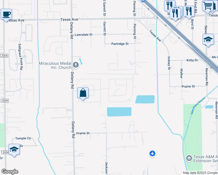 map of restaurants, bars, coffee shops, grocery stores, and more near 363 Delany Road in La Marque