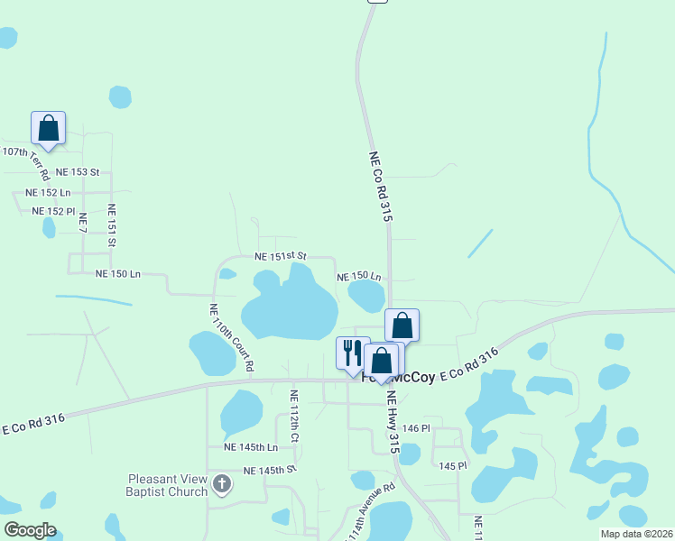 map of restaurants, bars, coffee shops, grocery stores, and more near 11335 Northeast 151st Street in Fort McCoy