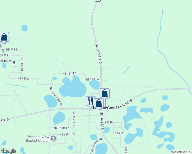 map of restaurants, bars, coffee shops, grocery stores, and more near 11385 Northeast 150 Lane in Fort McCoy