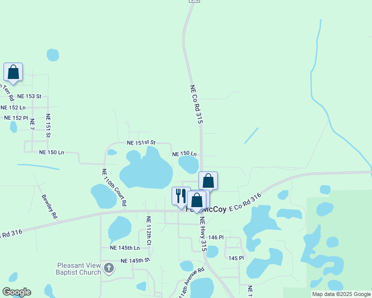 map of restaurants, bars, coffee shops, grocery stores, and more near 11385 Northeast 150 Lane in Fort McCoy