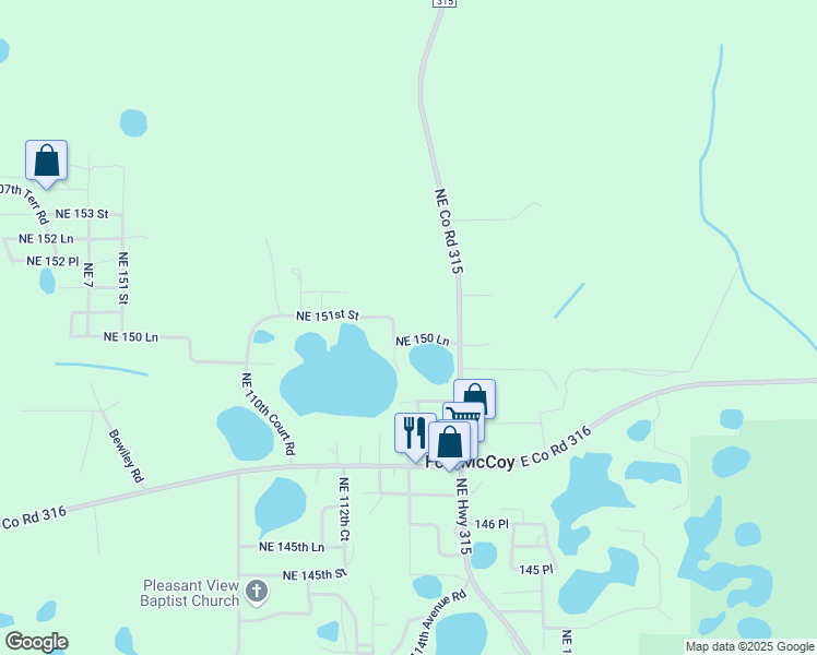 map of restaurants, bars, coffee shops, grocery stores, and more near 11385 Northeast 150 Lane in Fort McCoy