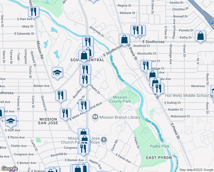 map of restaurants, bars, coffee shops, grocery stores, and more near 5889-5891 Analissa in San Antonio