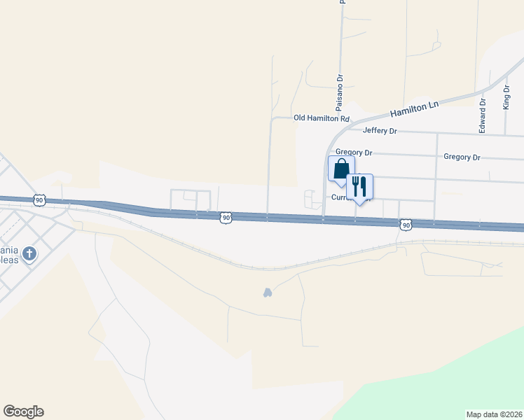 map of restaurants, bars, coffee shops, grocery stores, and more near 1394 Old Hamilton Road in Del Rio