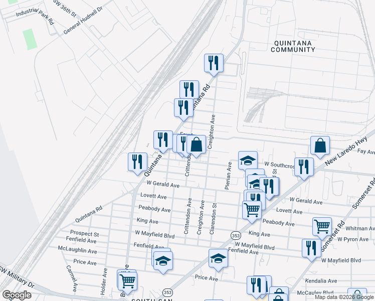 map of restaurants, bars, coffee shops, grocery stores, and more near 302 Hollenbeck Avenue in San Antonio