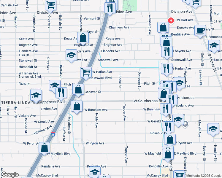 map of restaurants, bars, coffee shops, grocery stores, and more near 431 Canavan Avenue in San Antonio
