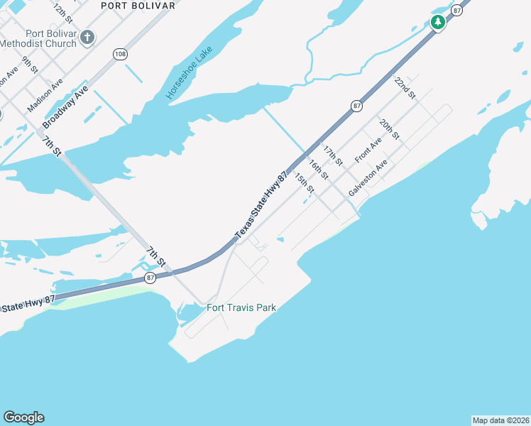 map of restaurants, bars, coffee shops, grocery stores, and more near 1201 Anderson Avenue in Bolivar Peninsula