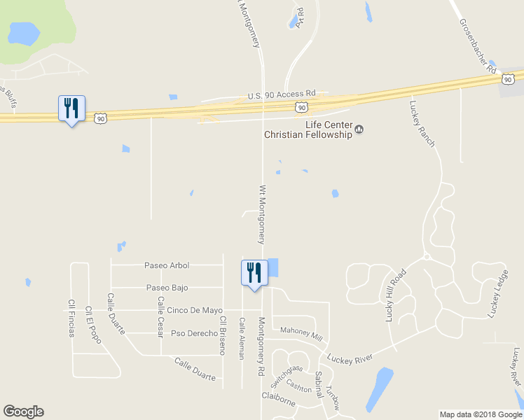 map of restaurants, bars, coffee shops, grocery stores, and more near 7338 Montgomery in San Antonio