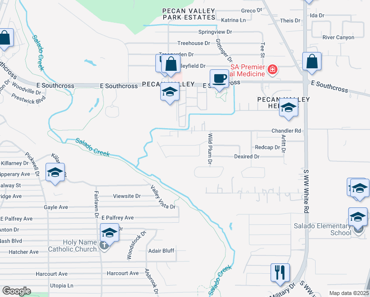 map of restaurants, bars, coffee shops, grocery stores, and more near 4142 Freestone Street in San Antonio