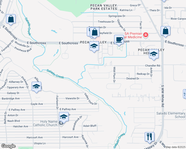 map of restaurants, bars, coffee shops, grocery stores, and more near 4110 Freestone Street in San Antonio