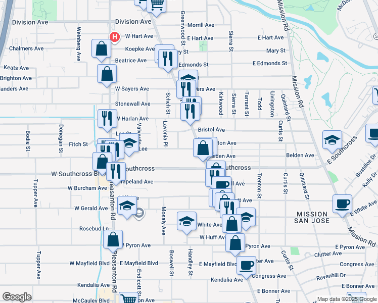 map of restaurants, bars, coffee shops, grocery stores, and more near 112 Robert E Lee in San Antonio
