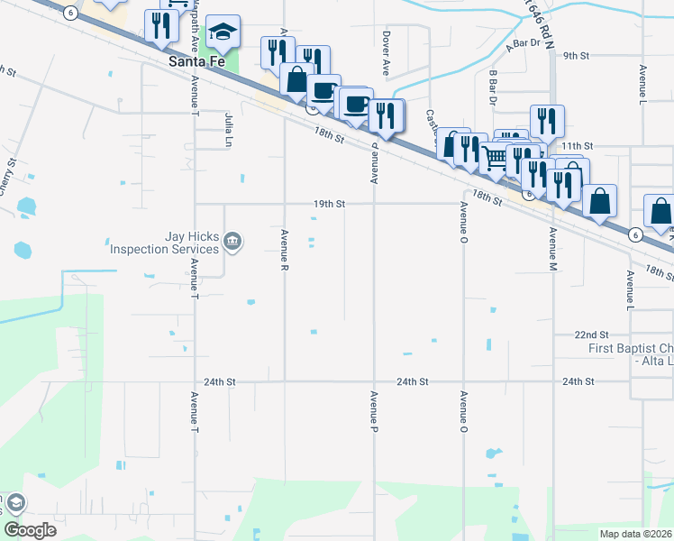 map of restaurants, bars, coffee shops, grocery stores, and more near 5002 Raford Lane in Santa Fe