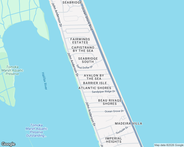map of restaurants, bars, coffee shops, grocery stores, and more near 135 Avalon Drive in Ormond Beach
