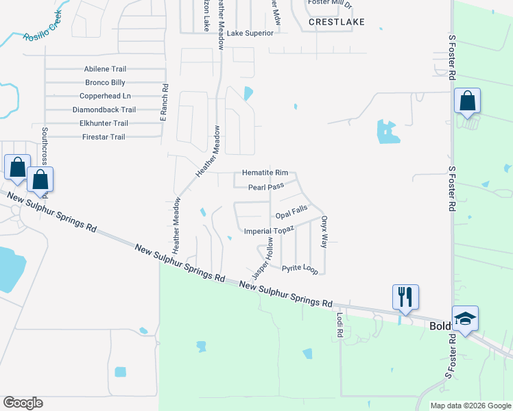 map of restaurants, bars, coffee shops, grocery stores, and more near 5938 Smoky Quartz in San Antonio