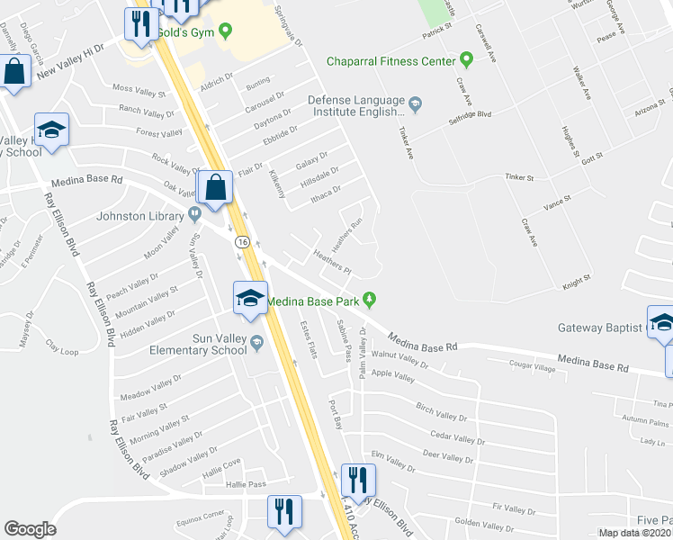 map of restaurants, bars, coffee shops, grocery stores, and more near 7010 Heathers Place in San Antonio