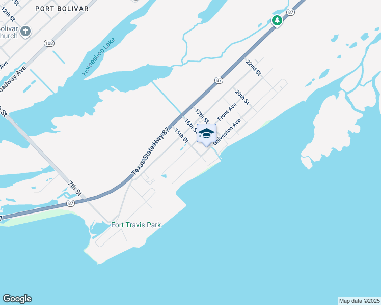 map of restaurants, bars, coffee shops, grocery stores, and more near 1404 Front Avenue in Bolivar Peninsula