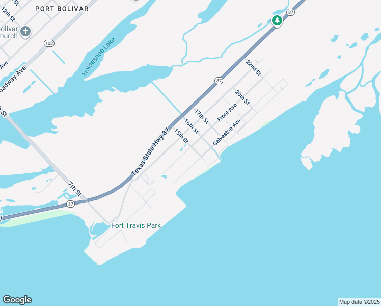map of restaurants, bars, coffee shops, grocery stores, and more near 1404 Front Avenue in Bolivar Peninsula