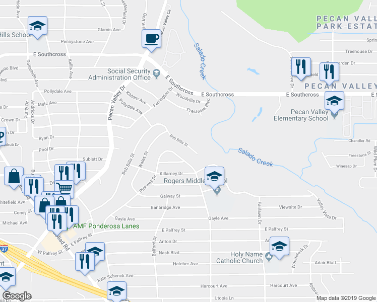 map of restaurants, bars, coffee shops, grocery stores, and more near 811 Pickwell Drive in San Antonio
