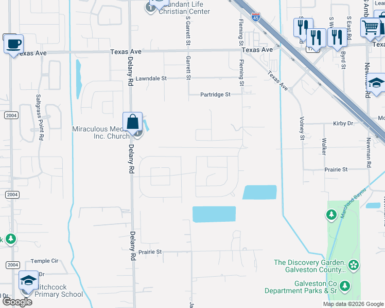 map of restaurants, bars, coffee shops, grocery stores, and more near 363 Delany Road in La Marque