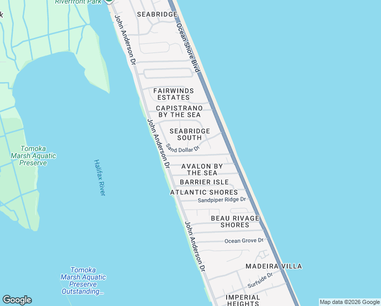 map of restaurants, bars, coffee shops, grocery stores, and more near 135 Avalon Drive in Ormond Beach