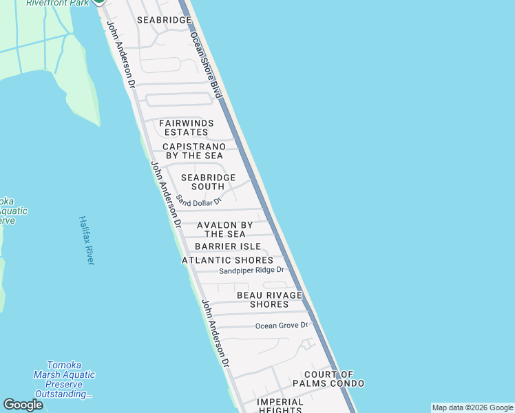 map of restaurants, bars, coffee shops, grocery stores, and more near 3070 Ocean Shore Boulevard in Ormond Beach