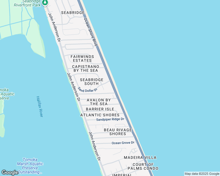 map of restaurants, bars, coffee shops, grocery stores, and more near 3120 Ocean Shore Boulevard in Ormond Beach