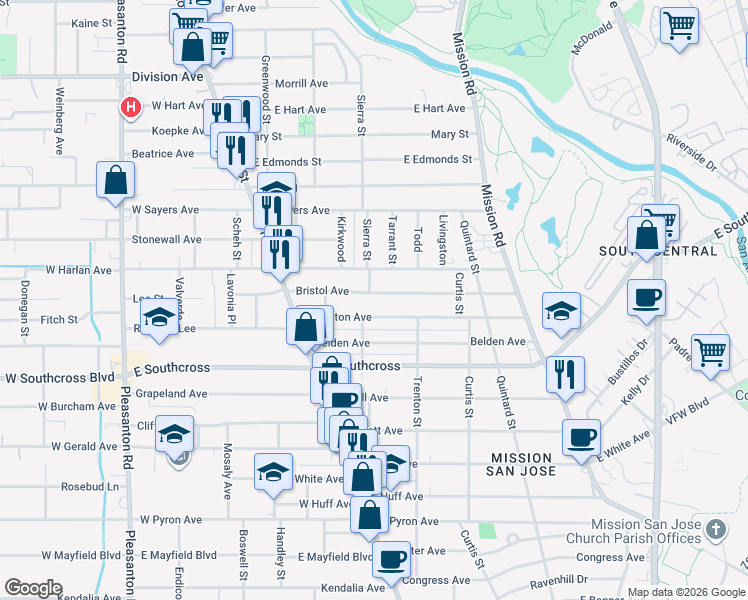 map of restaurants, bars, coffee shops, grocery stores, and more near 214 Bristol in San Antonio