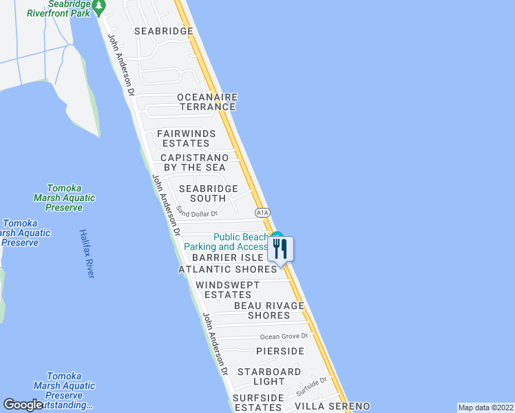 map of restaurants, bars, coffee shops, grocery stores, and more near 3110 Ocean Shore Boulevard in Ormond Beach